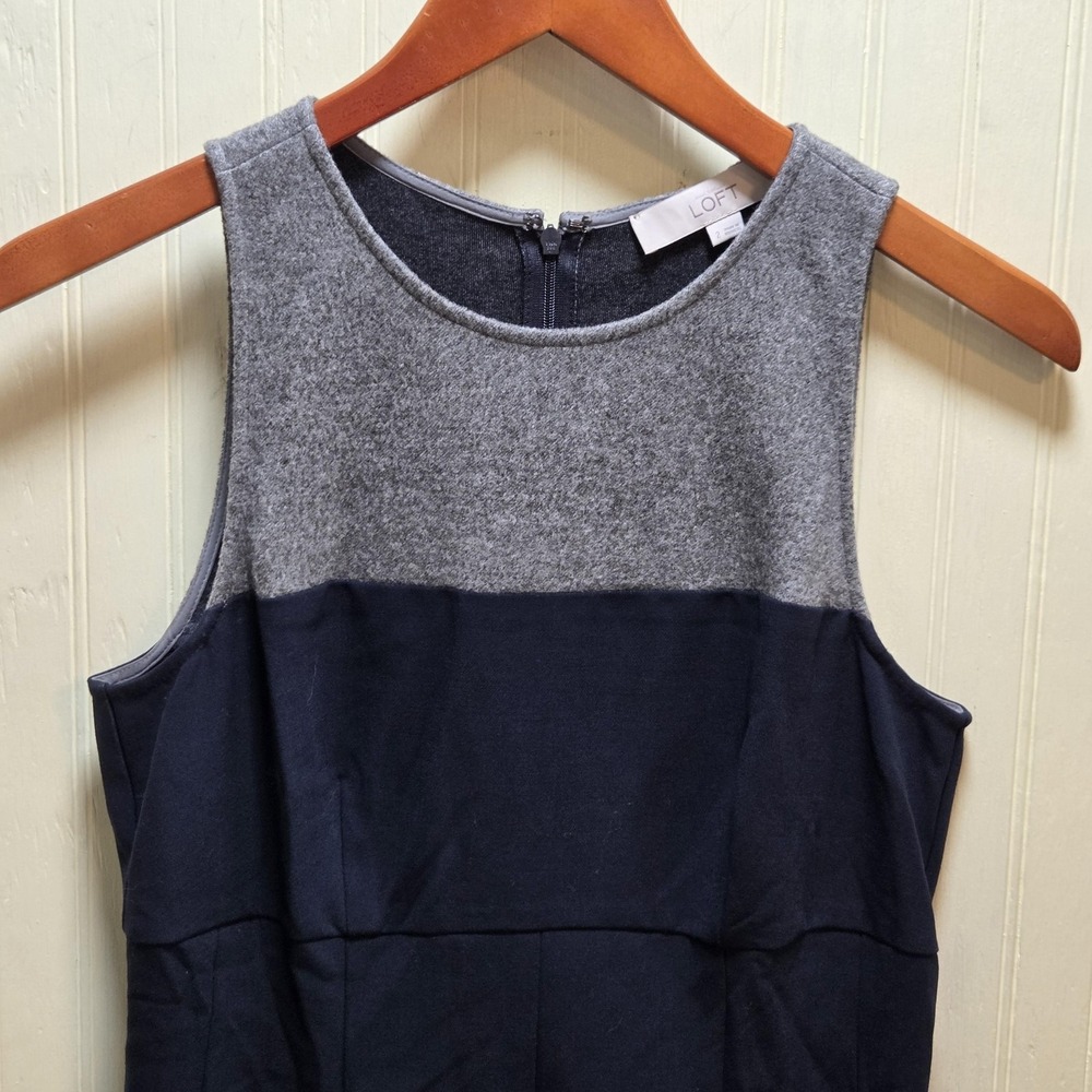 Ann Taylor LOFT Dress Womens 2 Blue Gray Colorblock Sleeveless Fit & Flare Knee‎